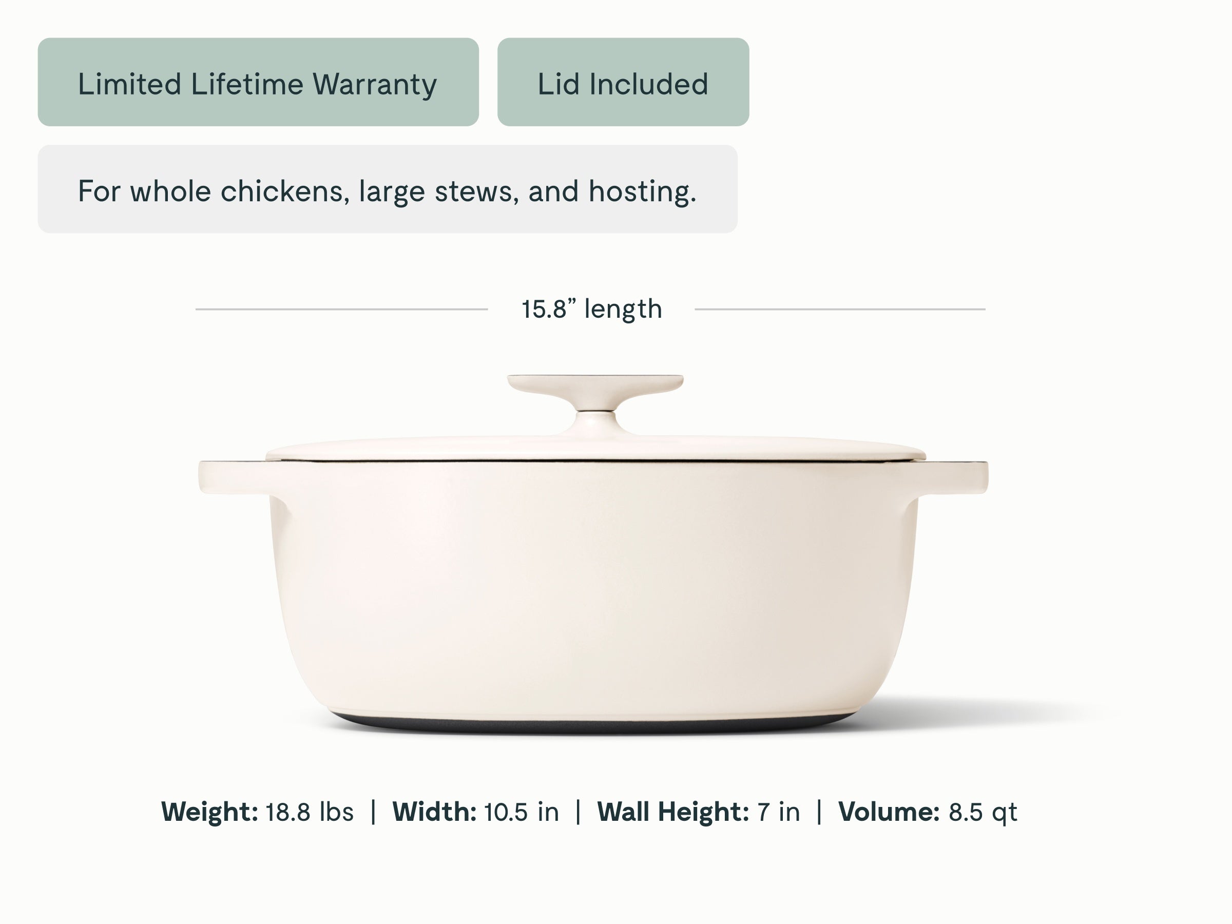 8 qt Enameled Cast Iron Oval Dutch Oven - Image 2